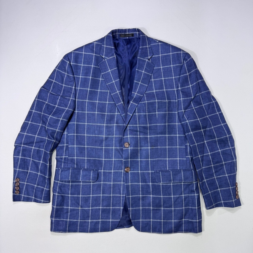 Ralph Lauren 100% Linen Blazer Men's 42S Blue Windowpane Professional Modern